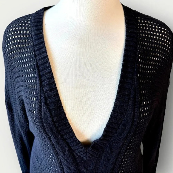 Lane Bryant Long Sleeves V Neck Cable Open Knit Tunic Sweater Size 18/20 Black - Picture 6 of 16